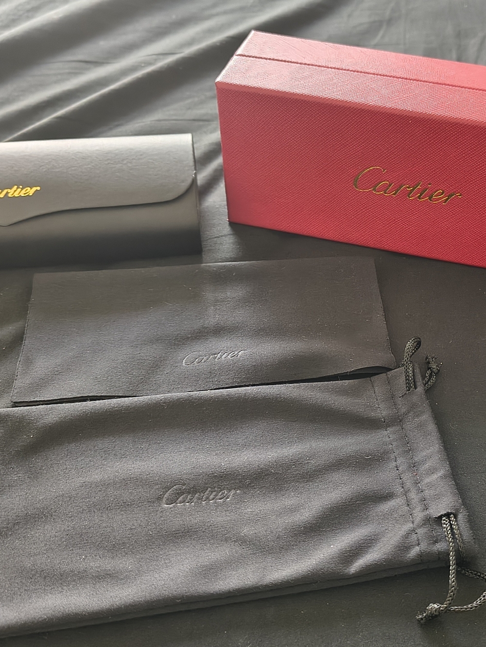 CARTIER SUNGLASS BOX HARD CASE CLOTH BAG AND CLEANING CLOTH